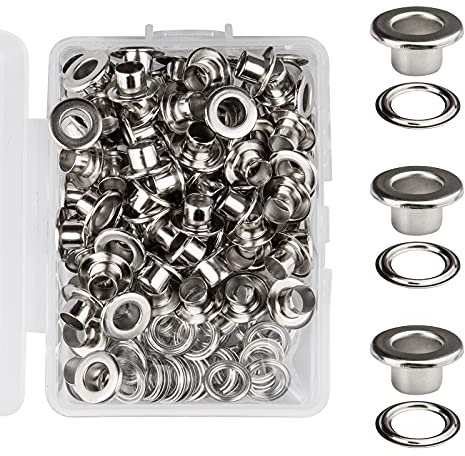 TAIYOU 100 Set 5mm Ojales Metal Plana con Arandelas Ojetes Metalicos con Caja Plástico Transparente Ojetes Plata para Zapatos Ropa Cuero Cinturones Lona Scrapbooking