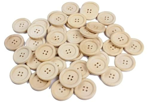 20 Premium-Holzknöpfe natur 25mm, rund, 4-Loch Knopf Knöpfe aus Holz zum aufnähen annähen nähen Jackenknöpfe Mantelknöpfe Vierloch scrapbooking und Dekorationen