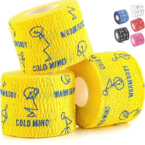 WARM BODY COLD MIND 4,7cm Hook Grip Tape für Gewichtheben - Weightlifting Tape für Crossfit, Krafttraining, Sporttape, Baumwolle Thumb Tape, Daumen Tapen (3 Rollen Gelb)