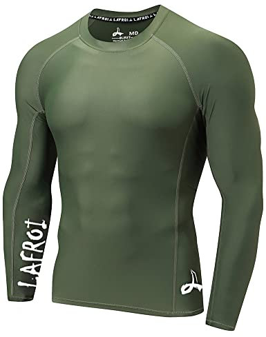 LAFROI Herren Langarm UPF 50+ Kompressionsshirt Rash Guard-CLYYB (Asymmetric Olive,LG)