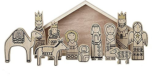 Heaven Sends Traditionelles Krippen-Set, Holzfiguren in stabiler Aufbewahrungsbox aus Holz
