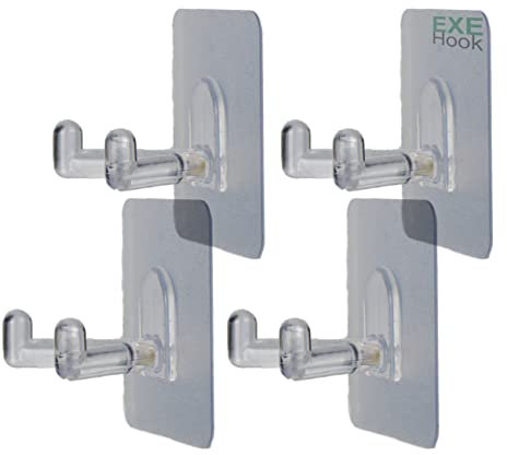 EXEHook Wandhaken Saugnapf/Selbstklebend für Küche, Bad, Caravan transparent (2Kg V-Haken 4er Set)