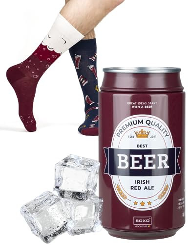 soxo Canette Bière Chaussettes Homme Biere Cadeau Drole Chaussette Cadeaux 40-45 Irish Red Ale 1 Paire