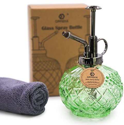 Offidix Spray pour plantes en verre,300ml Vintage verre vaporisateur bouteille avec pompe à tête en plastique intérieur et extérieur pot sprinkler (vert)