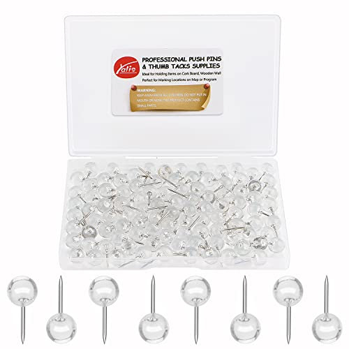 Yalis Reißzwecken 1/3 Zoll Silber Karte Reißzwecken 100 Stück große Stecknadeln Stahlspitze und transparenter Kunststoff Rundkopf (Silber)