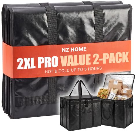 NZ home PRO Large Insulated Food Delivery Bag (2XL, Black, 2 Pack)