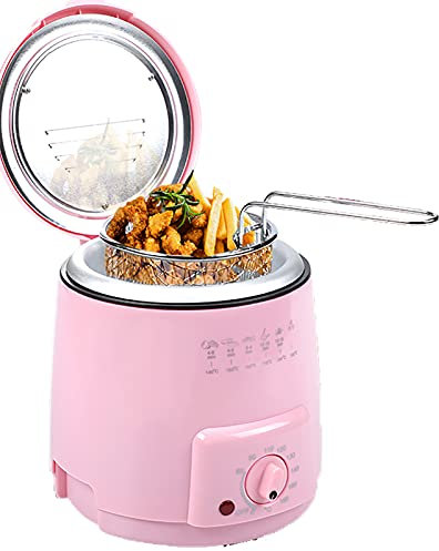 XUETAO Freidora eléctrica de 0,9 l para el hogar con Control de Temperatura, Cesta de Aceite extraíble, depósito de Aceite Antiadherente, fácil de Limpiar, 600 W, Color Rosa