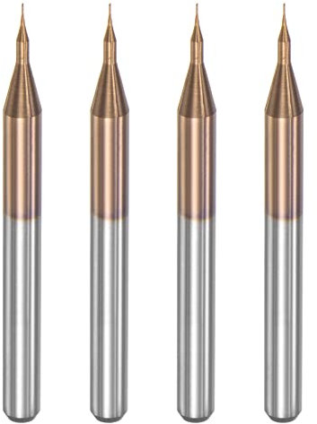 sourcing map 4 Stück Schaftfräser CNC Fräser Titanbeschichteter Wolframkarbid Gravierfräser Satz für PCB Kunststoff Holz 0,2 mm x 1 mm