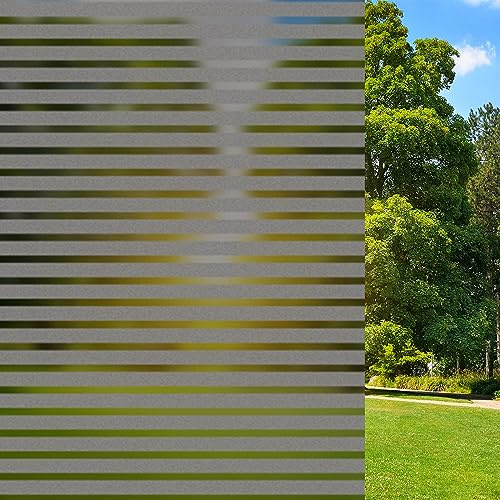 ConCus-T Window Film Privacy Stripe Vinyl, Translucent Black, 44.5 X 200cm | Frosted Window Sticker Reusable No Glue Film Static Cling Living Room Office Bathroom Door Glass Covering