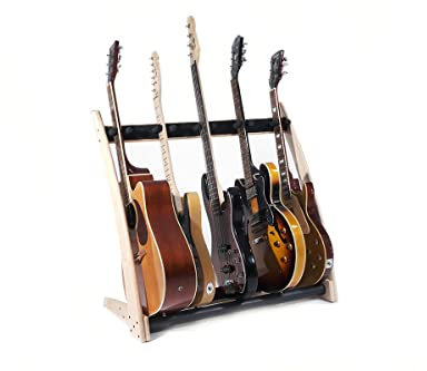 Ruach GR-2 Curve 5-Wege-Gitarrenständer mit Halter für Gitarren und Koffer, Birke