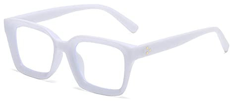 YUELUQU Rechteckige große Rahmen Brille Damen Fake brille Brillenfassungen UV400 Schutz Brille Ohne Stärke (Weiß)