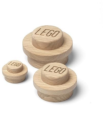 LEGO HOME Wooden Wall Hanger Set - 3 Pieces in Oak | Functional Coat Hangers & Decorative Home Accessories | Wall Hooks in 3 Sizes