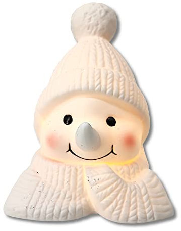 DARO DEKO Keramik Schneemann Kopf mit LED - mittel