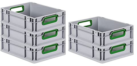 PROREGAL SuperSparSet 5x Eurobox NextGen Color | HxBxT 12x30x40cm | 11 Liter | Griffe grün offen | Glatter Boden | Eurobehälter, Transportbox, Transportbehälter, Stapelbehälter