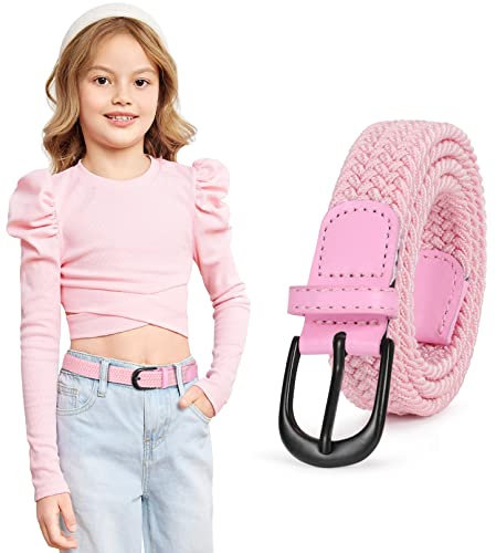 WHIPPY Geflochtener Kinder Gürtel für Jungen Mädchen Elastischer Stoffgürtel Gewebte Stretch Gürtel für Teenager Junioren,Rosa,75cm