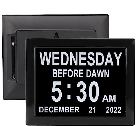 8-Zoll-Digitalkalender-Wecker, Tagesuhr, 5 Alarme, 3 Medizinerinnerungen, Extra Große, Nicht Abgekürzte Tag-Datum-Monat-Demenz-Uhr, Uhr mit Eingeschränktem Sehvermögen,