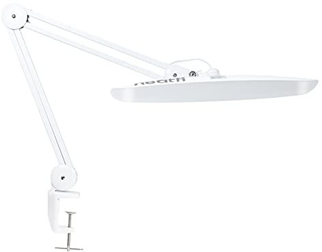 Neatfi (Neues Modell) XL 2.200 Lumen LED-Arbeitsleuchte, dimmbar, 3000–6000K, 24W, superhelle Schreibtischleuchte, 117 SMD-LEDs für Zuhause und Büro (CCT mit Klemme, Weiß)