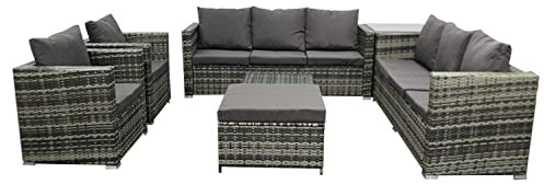 COZYBRITE Rattan Garden Furniture Corner Sofa Set with Coffee Corner Tables Chairs 9 Seater for Outdoor Patio Backyard SFS098