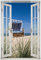 Wallario Outdoor-Poster für Garten oder Balkon Strandkorb, Motivbanner Größe: ca. 60 x 90 cm mit Fenster-Illusion