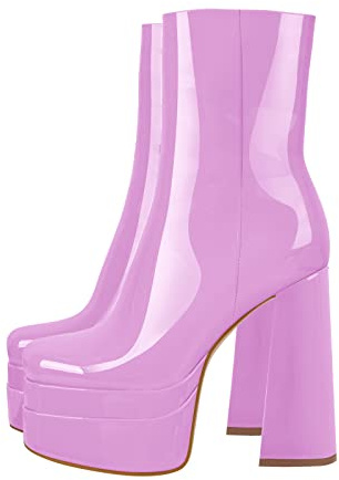 Only maker - Stivaletti da donna con plateau, tacco a blocco, rosa., 39 EU