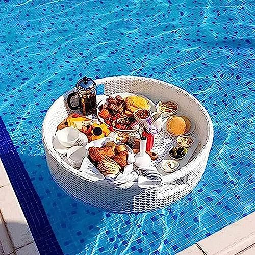 GEJLELDS Vassoio Galleggiante Deluxe per Piscina - Elegante Vassoio per la Colazione sull'acqua - Bar Galleggiante per Piscina, White-60cm