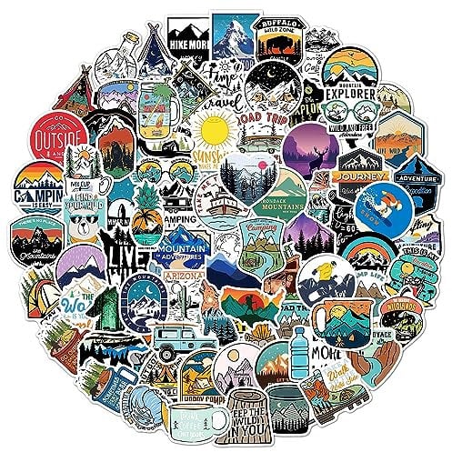 Rumyve Outdoor Adventure Stickers - Set of 100 Waterproof Camping Stickers for Laptops, Water Bottles, DIY Crafts