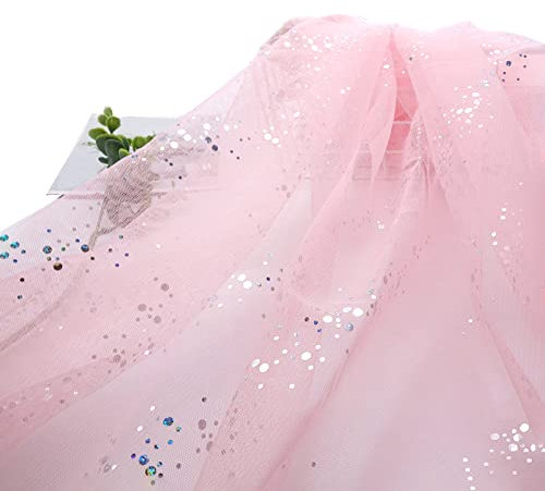 SYSUII 160cm * 2m Chiffon Glitzer Tüll Dekostoff mit kleine Pailletten Dekostoff Kostümstoff zum Nähen Durchsichtig Stoff Tüll Pailletten-Stoff für DIY Hochzeit Kleid Dekoration Tischedeko-Rosa #4