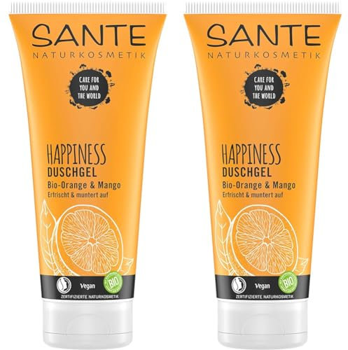 SANTE Naturkosmetik Happiness Duschgel, Tropischer Duft, Intensive Feuchtigkeit, 200 ml (Packung mit 2)