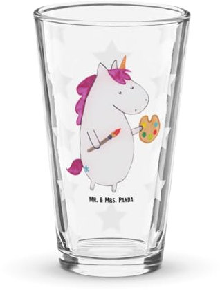 Mr. & Mrs. Panda Glas Einhorn Künstler - Geschenk, Unicorn, Einhörner, Trinkglas, Welt, Tumbler, Cocktailglas, Englisch, Zeichnen, Bierglas, Wasserglas
