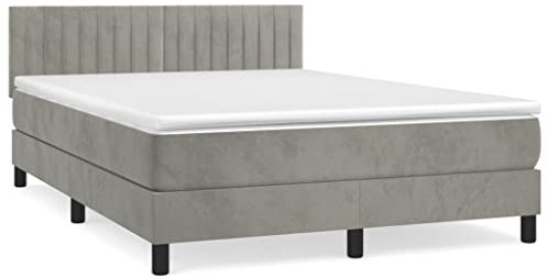 Hommdiy Boxspringbett, Bett mit Matratze Kopfteil, Doppelbett Bettgestell mit Lattenrost, Polsterbett Bettrahmen, Samt,Hellgrau, 140x200 cm,Muster 5