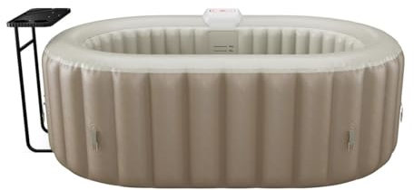 VOGUE SPA - Bañera de hidromasaje hinchable ovalado 2 plazas - Ancho 190 x Prof. 120 x Alt. 65 cm - 90 chorros de aire - Gris arenoso y beige - B-LUCKY