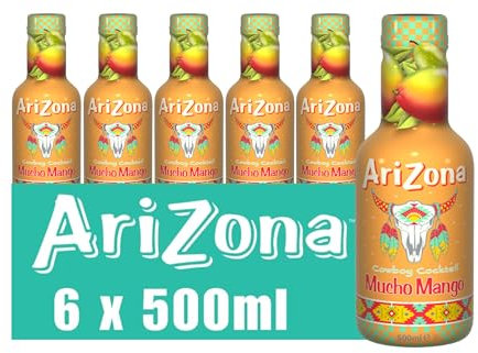 Arizona Mucho Mango Fruit Juice, Pack of 6 x 500ml PET Bottles, Delicious Fruity Drink, No Artificial Flavours, No Artificial Preservatives