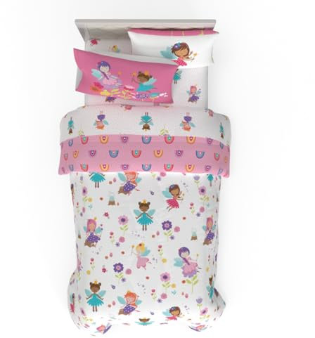 Franco Morning Bird Kinder-Bettwäsche-Set mit niedlichem Prinzessinnen-Feen-Cartoon, 5-teilig, superweich, mit Kissenbezug, Doppelbett