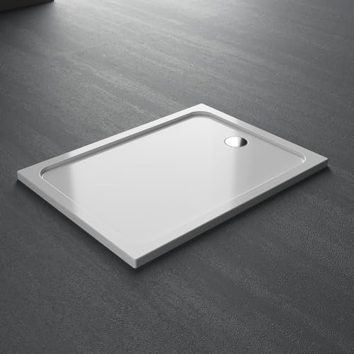 LUXESPIRE Acryl - Duschwanne komplett inkl. Ablaufgarnitur mit Geruchsverschluss (Siphon)80x100 cm flache Rutschfeste Duschtasse aus langlebigem Sanitäracryl