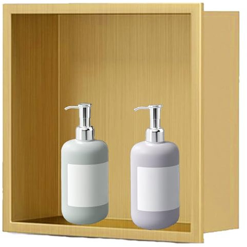 Aeovot Nicchia per Doccia, Nicchia Doccia Incasso - Parete Attrezzata, Mensole Senza Foratura per Parete - Acciaio Inox (Colore : Gold, Size : 320x320x125mm)