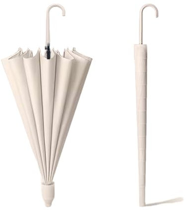 Honey & Thyme Sturmfester Regenschirm mit integrierter Hülle – 16 Rippen, 120 cm Durchmesser, 88 cm Höhe, 460 g, 190T Pongee Stoff, Fiberglas-Rahmen, Stahl-Stiel (Beige)