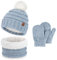 Winter Warm Kinder Beanie Mütze Loop Schal und Handschuhe Set, Mädchen Jungen Bommel Wintermütze Strickmütze Schlauchschal Fäustlinge mit Fleece Gefütterte für 2 3 4 5 6 Jahre Baby Kleinkind, Blau