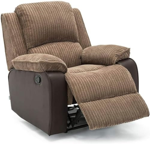 SQUAREBOXX Valencia Manual Latch Recliner Armchair, Ultra-Soft Jumbo Cord, Faux Leather Sides (Brown)