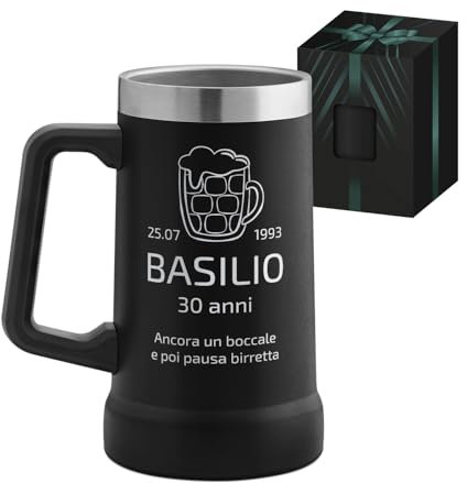 Maverton Boccale da birra personalizzato in acciaio inox - Tazza termica da campeggio 700ml - Bicchiere termico 6h caldo/10h freddo - Idee regalo campeggio - Regalo uomo compleanno - Regali uomo