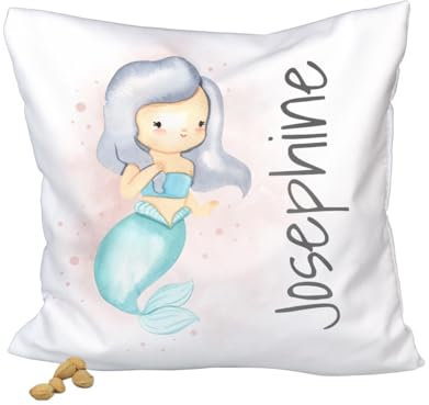 ORWO Kinder-Kirschkernkissen personalisiert mit Namen und Geburtsdaten | 20 x 20 cm | Kinderwärmekissen mit Motiv | weiches Baumwollgewebe | hautfreundlich (Meerjungfrau)