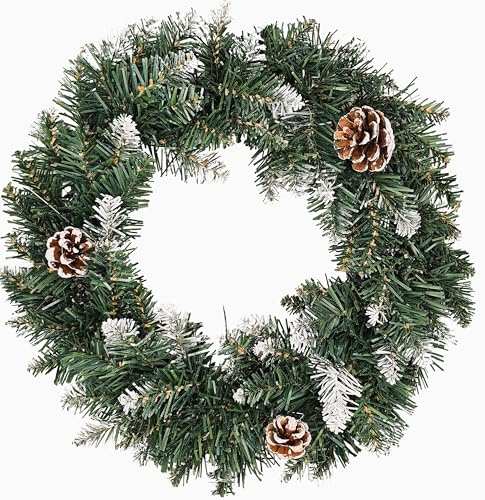 Bambelaa! Künstlicher Weihnachtskranz Adventskranz Tannenkranz Türkranz Dekokranz mit Tannenzapfen Deko Kranz für Advent und Winter Weihnachtsdekoration für Tür Wand und Tisch aus PVC 40 cm