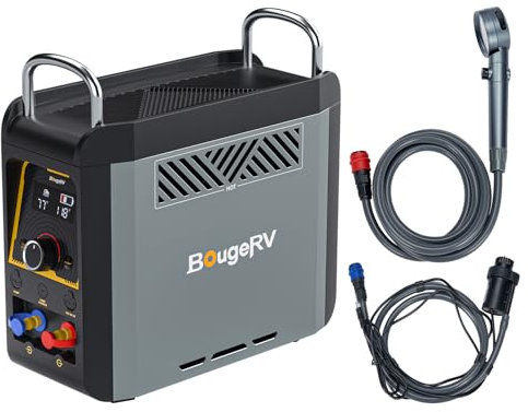 BougeRV Calentador de agua portátil con bomba de agua y cabezal de ducha, DC 12 V/6 kW, calentador de agua de gas con batería integrada para ducha y limpieza, para exteriores, camping y ducha de