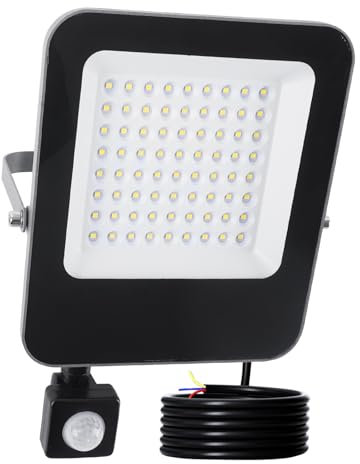 JBdusn 50W Foco LED Exterior con Sensor de Movimiento, 6500K Foco Proyector LED Luz Exterior, IP65 Impermeable Luz de Seguridad para Jardín, Patio,Garaje,etc.
