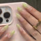 SXVME Green French Tip False Nails Medium Almond, 24 Pcs Press On Nails with 3D Wave Design, Full Cover Acrylic, Glossy Finish
