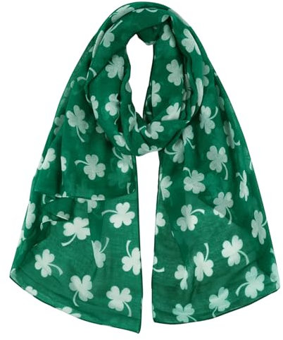 DAMILY St. Patrick's Day Kleeblatt-Schal, Damen Schal Weiß Grüner Schal, Schaltuch Kleeblatt Weiß Grün, St. Patrick's Day Kleeblatt-Schal, Irische Geschenke (dunkelgrün)