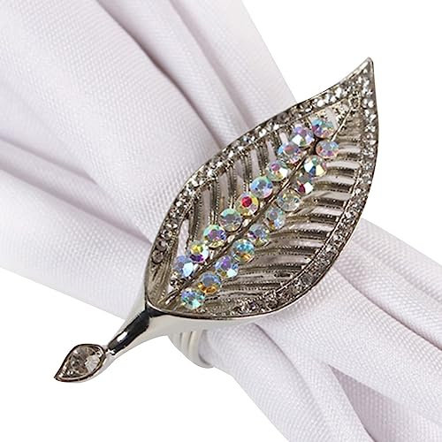 Servilleteros Servilleteros 2-12 piezas, elegante servilletero en forma de hoja adornos decorativos para platos de cena de cafetería, fiesta de cumpleaños (color: plata, tamaño: 5,5 cm x 10)