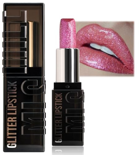Glitter Lipstick - Moisture & Metallic Shine Pink Lip Gloss - Soft & Hydrating Long Lasting & Waterproof - Non-Stick Cup Metallic Shimmer Lipstick