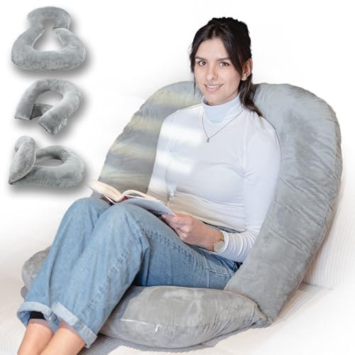 hugnaps Lesekissen für Bett und Sofa - Rückenkissen - Komfortkissen Erwachsene - Reading Pillow - Zweiteilig, Flexibel einsetzbar zum Lesen, Entspannen oder als Schlafkissen (Grau)