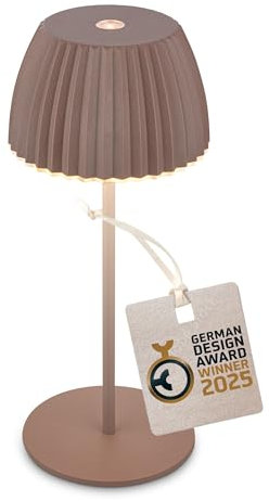 BRILONER - Riffle Mini LED Tischlampe kabellos IP44 mit Lichtkante, Touchdimmer, Akku tauschbar, Nachttischlampe, LED Lampe, Akku Lampe, German Design Award Winner 2025, 8,5 x 20 cm, Umbrasand