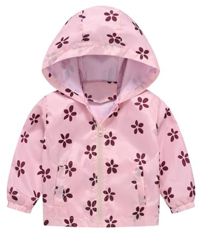 2025 - Bébé Garçons Filles Dessin Animé Imprimés Casual Léger Manteau Avec Capuche Veste Coupe-Vent Zipper Outwear Gilets de Sécurité Enfants 3 6, Rose, 12-18 mois